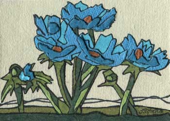 April - "Tiny Teal Blossoms" by Terry Gunderson Shulta, Ringle WI - Artisan Papers & Ink